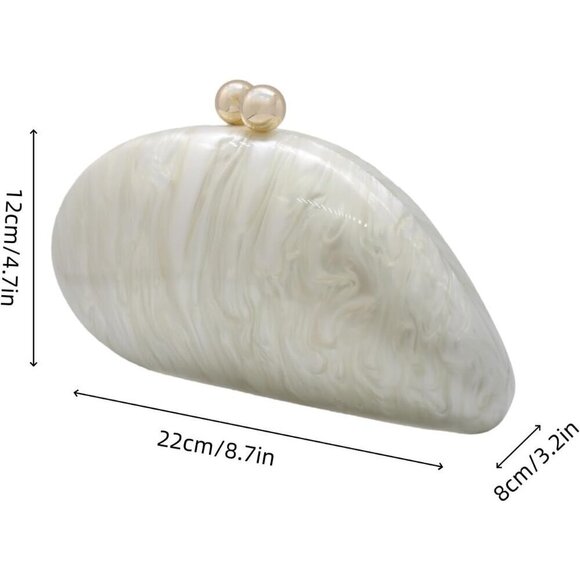 Women White Seashell Chain Shoulder Bag Acrylic Evening Clutch Glitter Party Bag - Picture 2 of 6